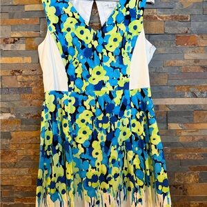 New York & Company Backless Blue and Yellow Dress